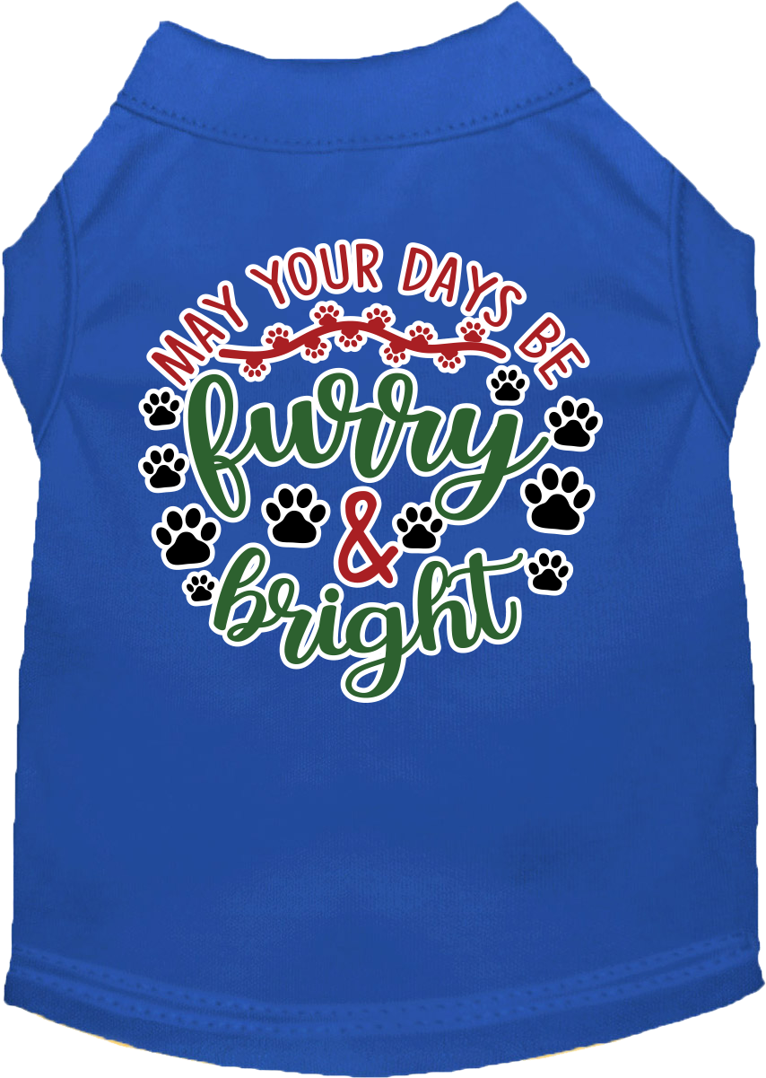 Furry and Bright Screen Print Dog Shirt Blue Size XS